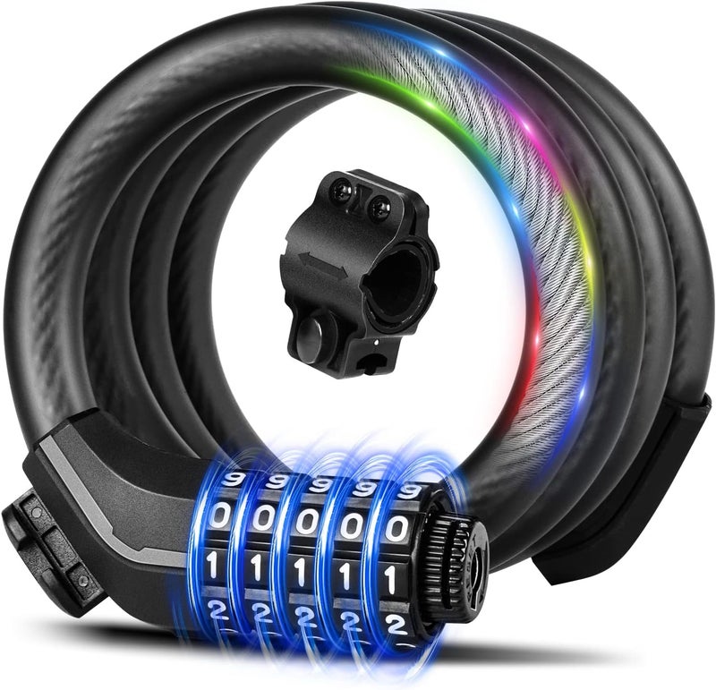 KEYSTP Bike Lock Cable with Combination,High Security 5-Digit Resettable Combination Bicycle Lock Anti-Theft, with Mounting Bracket for Bikes and Scooters - Image 1